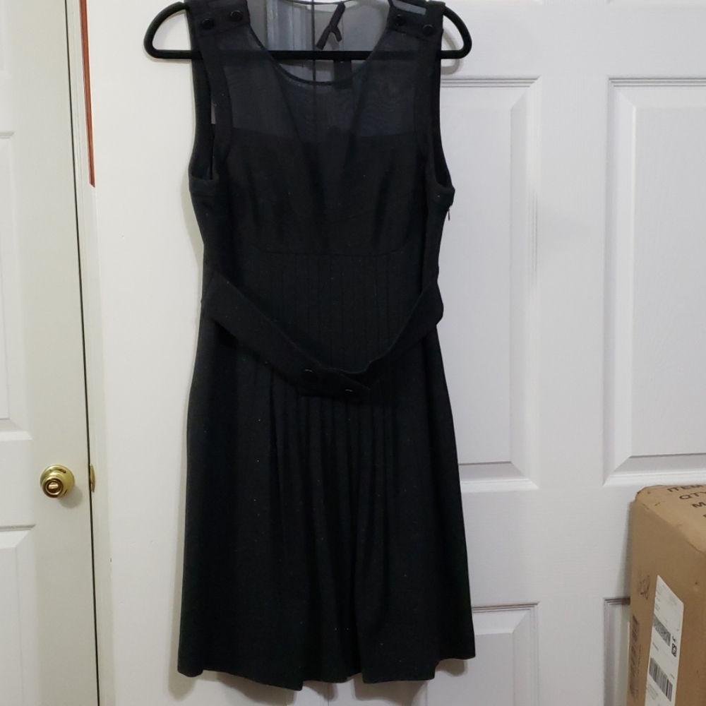 Cynthia Steffe black dress mesh, buttons, belt 12